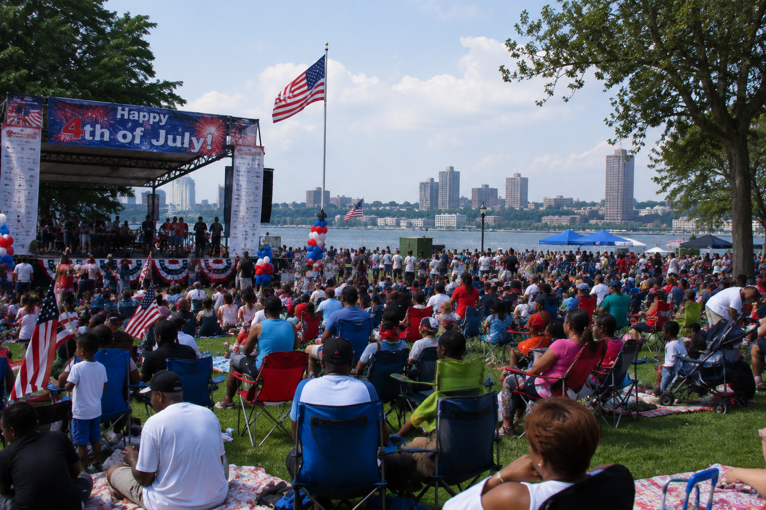 Residents enjoy a community event in a Bronx park ahead of Independence Day celebrations.