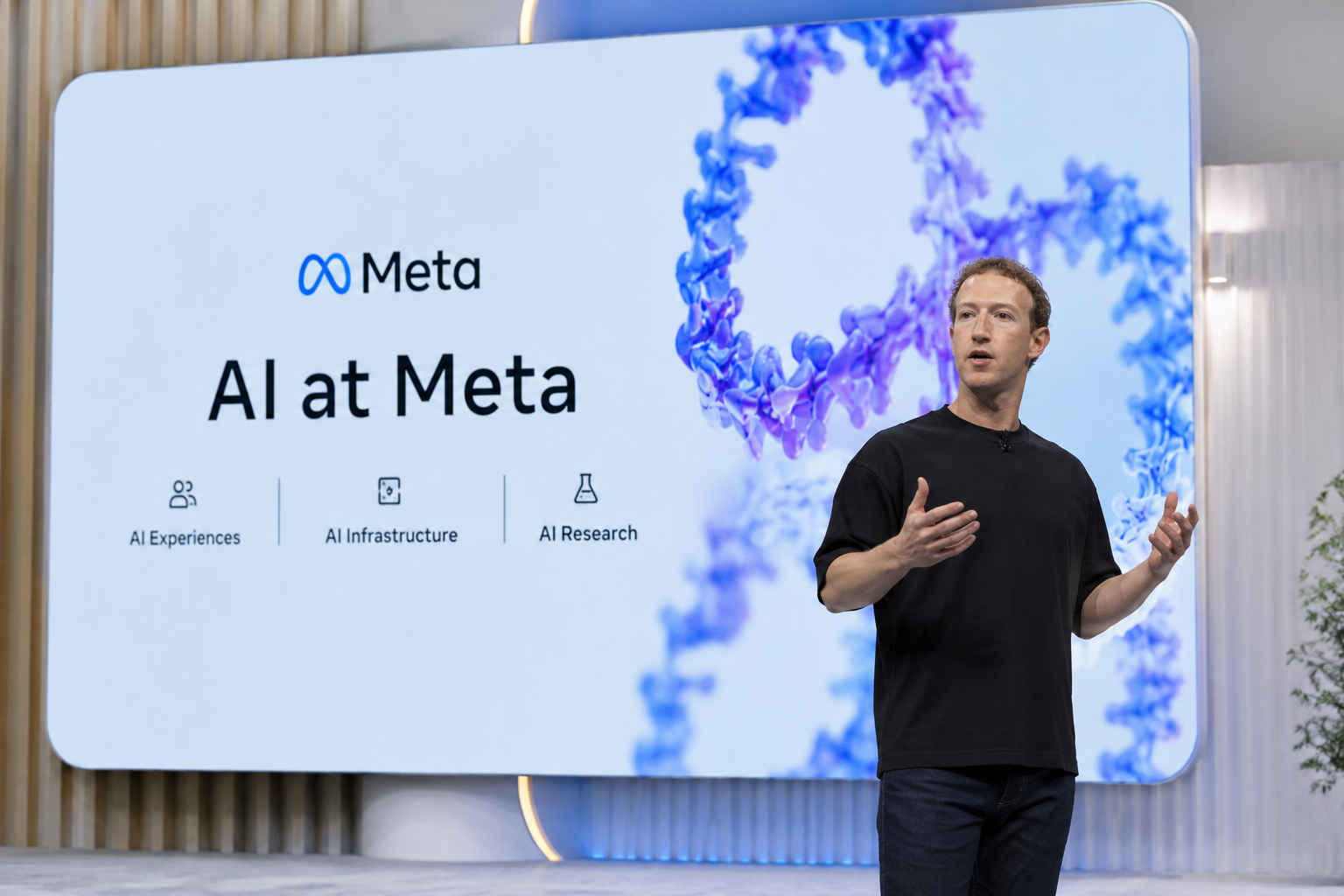 A technology display representing Meta's artificial intelligence research and development efforts.