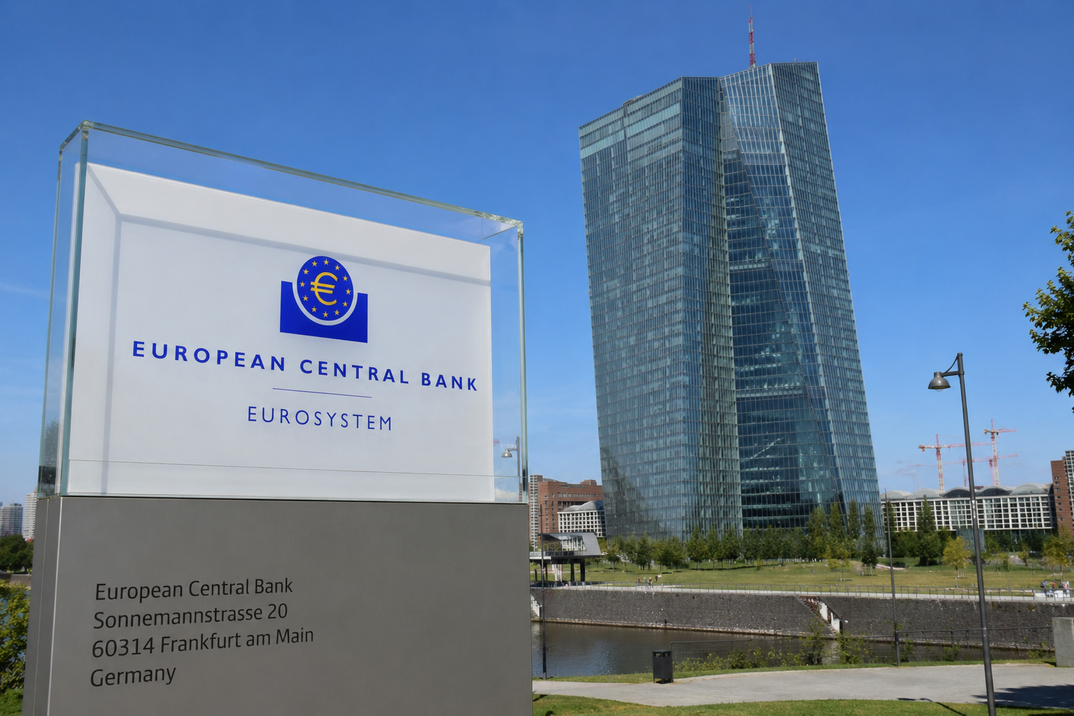 Exterior view of the European Central Bank headquarters in Frankfurt, Germany.