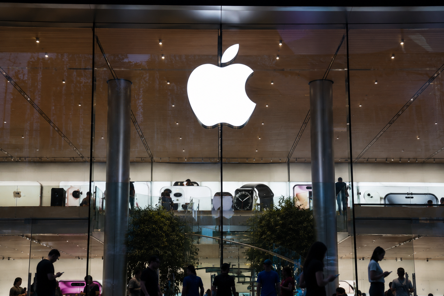 Apple logo displayed outside an Apple Store as the company becomes the world's most valuable publicly traded company.