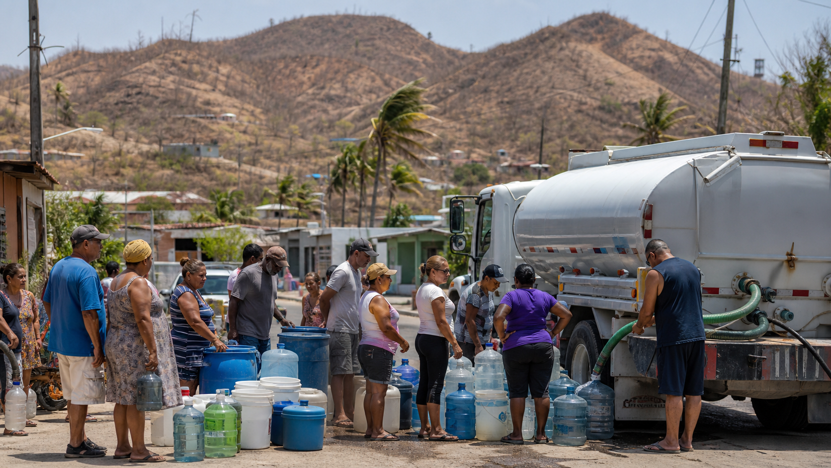 Puerto Rico residents collect water safely during drought-related scheduled interruptions.